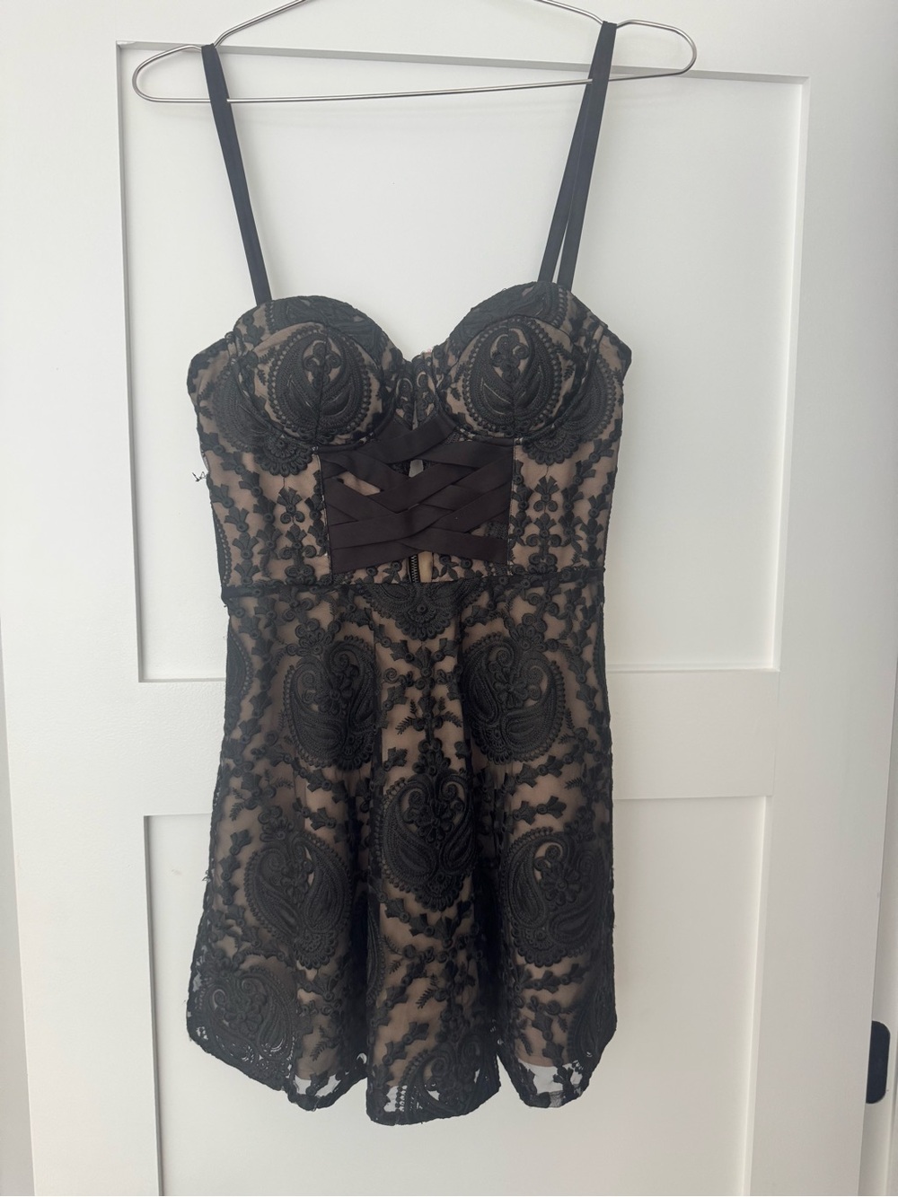 bebe Black Lace Strapless Bustier Dress